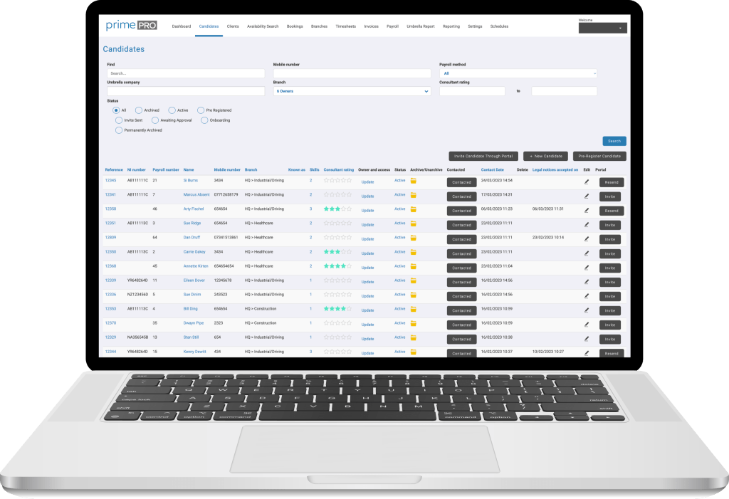 PrimePRO Recruitment CRM software Demo Mockup